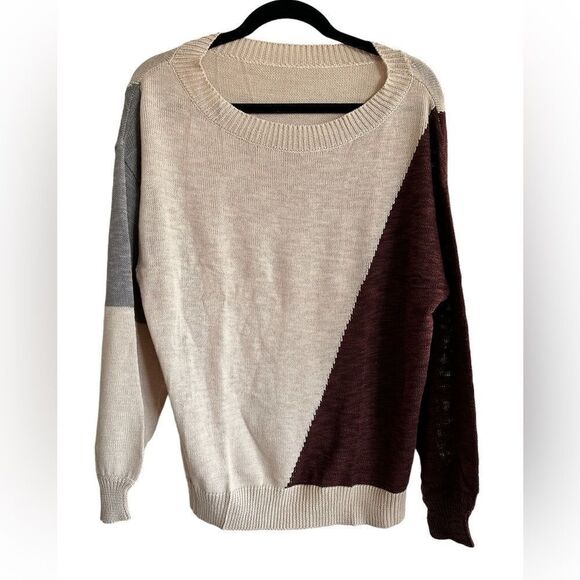 NWOT Women’s Cream Color Block Long Sleeve Lightweight Sweater - Size Medium - Picture 6 of 8
